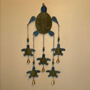 Unique Handmade in India Beaded Blue and Green Turtles Windchime